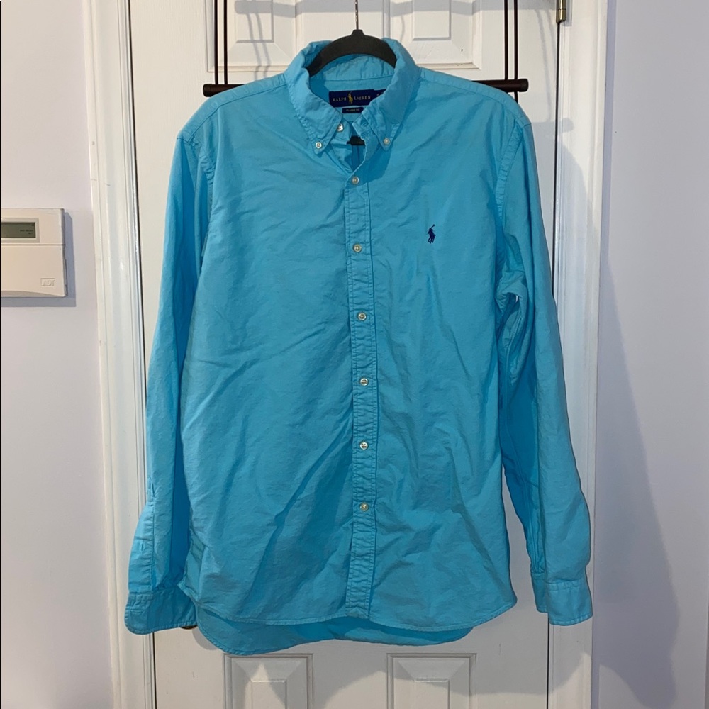 Ralph Lauren garment dyed button down, preowned, XL, light blue